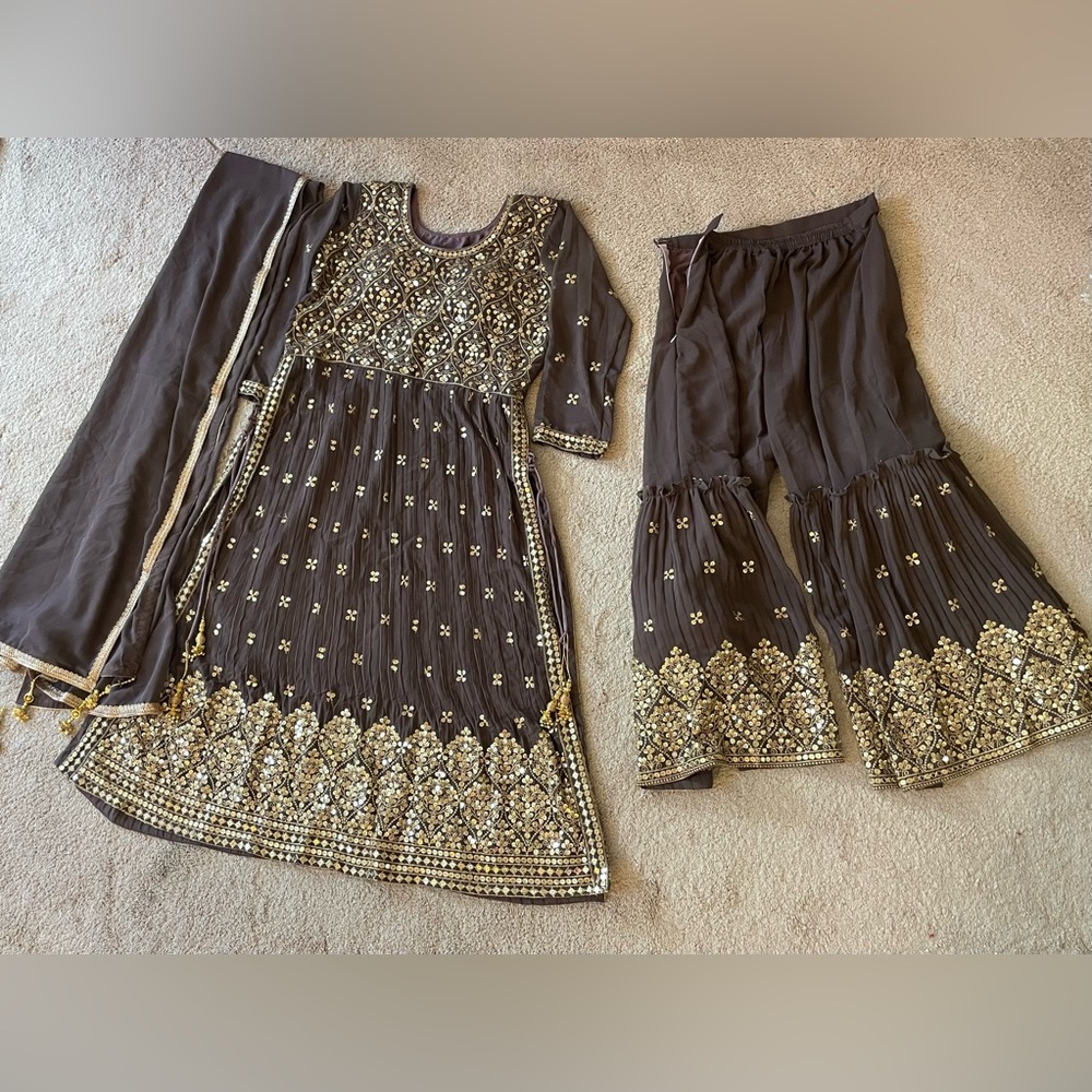 Pakistani/Indian Dusty Purple Gharara 3 Piece Salwar Kameez